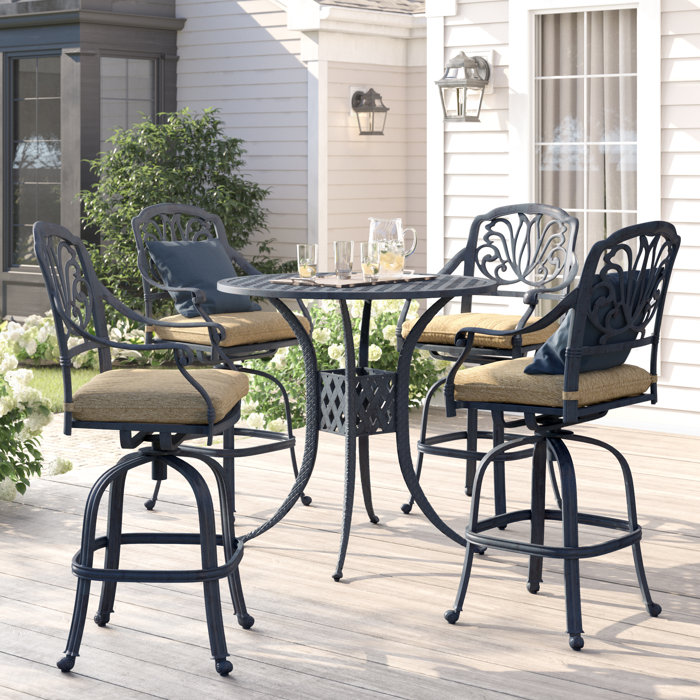 Three Posts™ Lebanon 5Piece Patio Bar Set with Cushions and 42'' Round